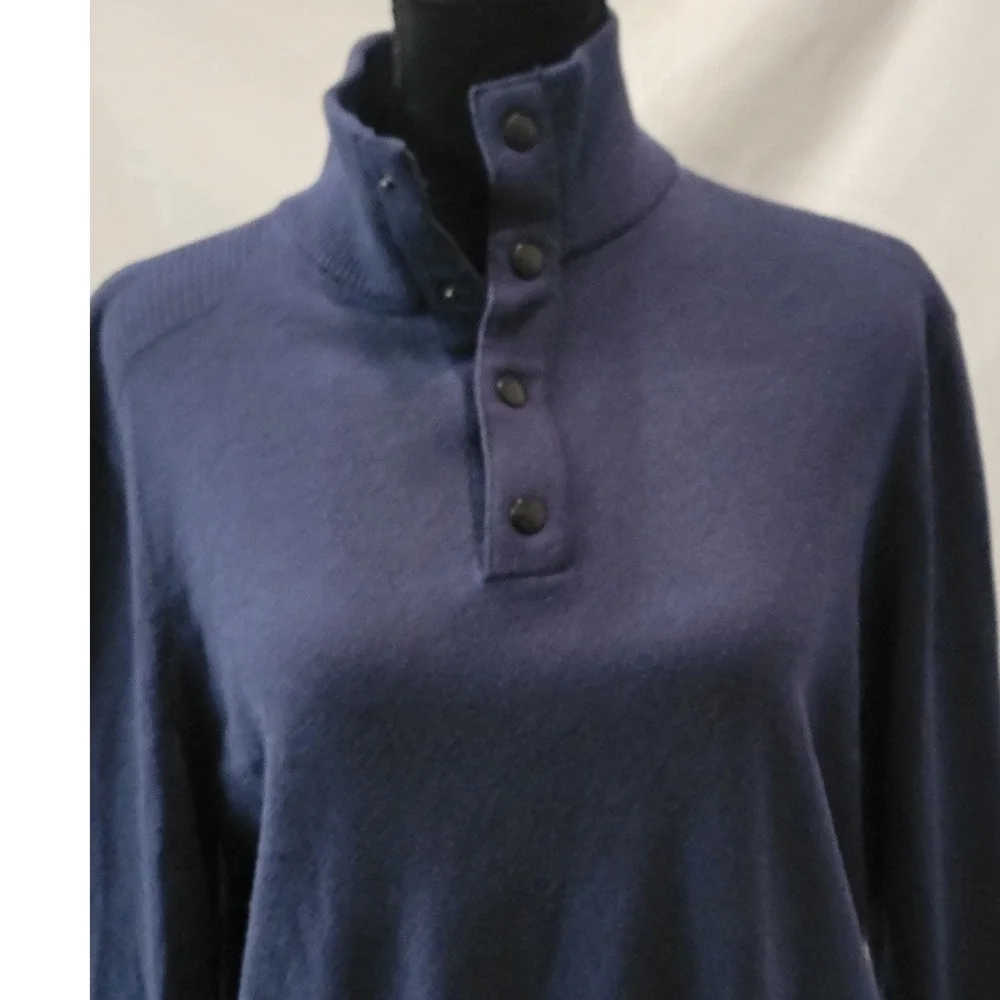 Banana Republic Mens Navy Blue Mock Neck Button‎ Placket Knit Sweater Large
